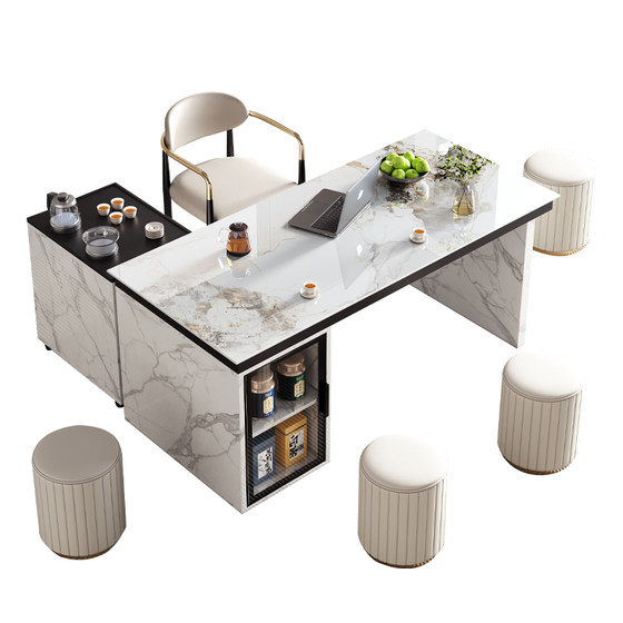 
Modern simple light luxury slate tea table and chair combination office desk tea table island integrated side cabinet tea table slate