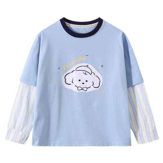 
Ueki [puppy fake two pieces] boys T-shirt children's long-sleeved T-shirt medium and large children's 2026 spring new children's clothing