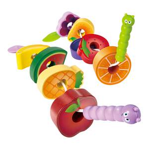 Hape greedy worm fruits wearing music 2 -year -old baby early teach children to educate children's puzzle toys girls wearing pearls and rope
