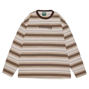 
GOGOSOON long-sleeved T-shirt men's 300g new spring and autumn loose striped top retro color matching casual bottoming shirt