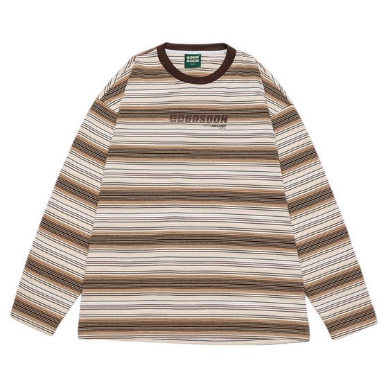 
GOGOSOON long-sleeved T-shirt men's 300g new spring and autumn loose striped top retro color matching casual bottoming shirt