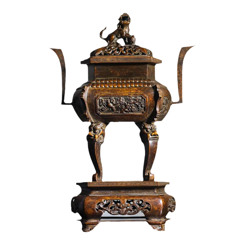 铜器  香炉  三足象耳三面狮头香炉 香道具  工艺品  美术品  摆件 铜器 香炉 三足象耳三面狮头香炉 香道具 工艺品 美术品
