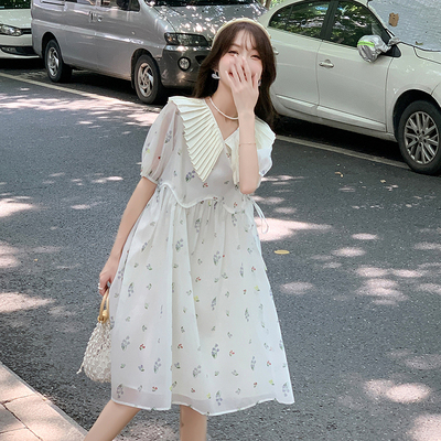 taobao agent Retro summer short sleeve dress, fitted doll, brace, for plus size ladies, with short sleeve, flowered
