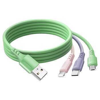 
Data cable three-in-one mobile phone charging cable one-to-three apple liquid soft glue iPhone three-in-one multifunction silicon suitable for Huawei type-c Android fast charging extended USB power supply
