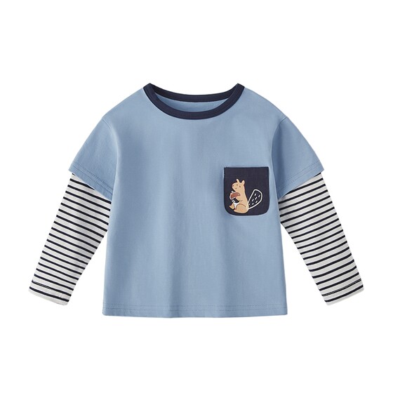 
[7A antibacterial] long-sleeved t-shirt boys 6 baby spring fashionable fake two-piece tops boys spring clothes children