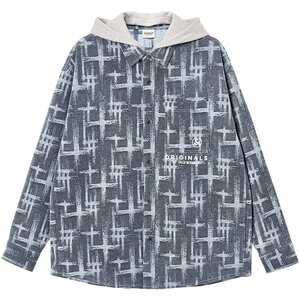 
Jack Jones Men's Shirt Spring Fashion Removable Hood Letter Embroidered Loose Casual Jacket Top