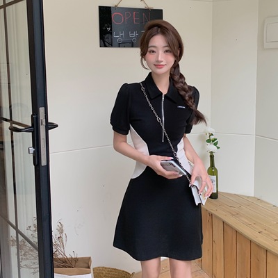 taobao agent Summer dress, mini-skirt, 2022, plus size, polo collar, fitted
