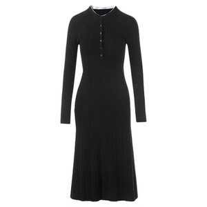 Langzi high waist A-line fake two-piece knitted dress design and temperament small black skirt 2025 autumn new women