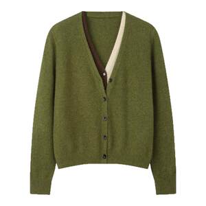 
solighter rabbit hair wool blend fake two-piece contrasting v-neck knitted cardigan women's autumn and winter new temperament sweater