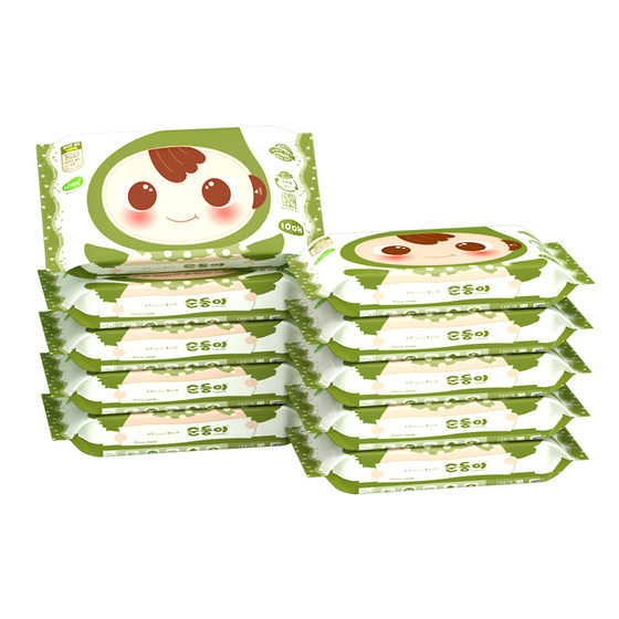 Shunshun Er South Korea imported baby hand mouth special baby wet towel children's portable wet paper towel green 10 small bag