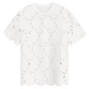 
Because of fashionable and artistic top, simple and elegant hollow lace long-sleeved loose round neck design T-shirt for women