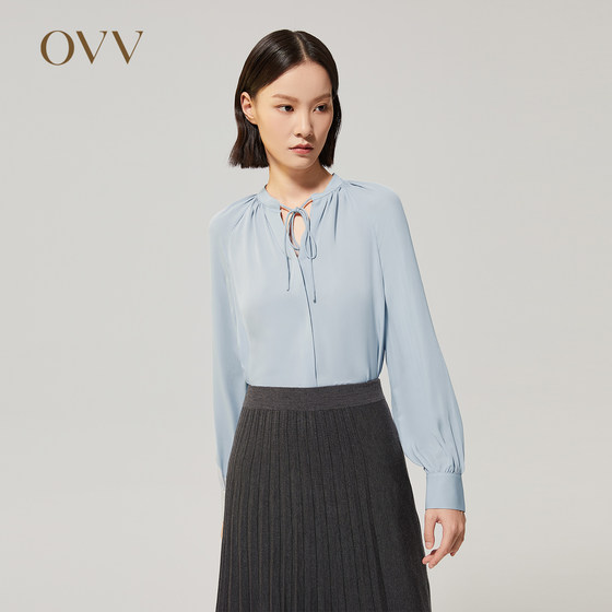 OVV秋冬女装真丝甜美泡泡袖长袖衬衫