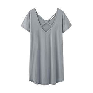 
Modal cotton nightgown with chest pad for women in summer short-sleeved mid-skirt thin sexy pajamas with backless crossed beautiful back internet celebrity