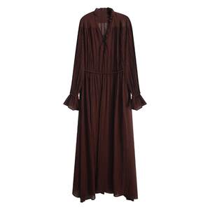 
COCOBELLA temperament burgundy fungus collar long-sleeved pleated dress female OL commuter shirt long skirt FR7015