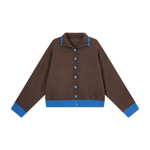 
Wu Tongtong contrasting color turtleneck long-sleeved sweater jacket for women autumn and winter Korean design loose knitted cardigan top