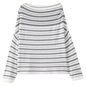 
FANLE STUDIOS Multi-Style Anti-pilling 100's Wool Fashionable Striped One-Neck Off-Shoulder Long-Sleeved Sweater