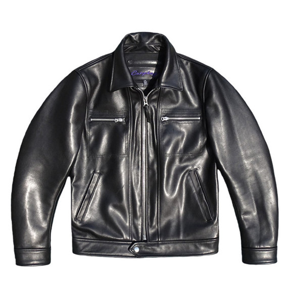 
Brad Pitt model! Pakistan imported stiff cowhide leather jacket men's lapel slim leather jacket