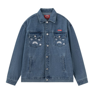 
SprayGround shark mouth American retro denim jacket men's autumn street fashion brand loose washed jacket