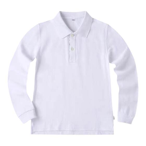 
Student school uniform British campus style boys and girls blue and white color strips spliced long-sleeved T-shirt white polo