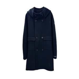 Stand-up lightweight black hooded double-sided wool coat men's mid-length autumn and winter loose double-breasted woolen coat