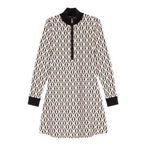 
Maje Outlets Autumn and Winter Women's French Slim Black and White Checkered Jacquard High Waist Half Turtle Neck Knitted Dress