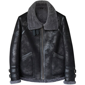 HMS badge new World War II flying service B3 fur all -in -one fur men's jacket leather jacket cotton leather jacket
