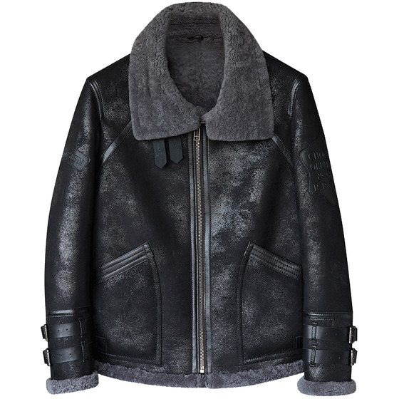 HMS badge new World War II flying service B3 fur all -in -one fur men's jacket leather jacket cotton leather jacket
