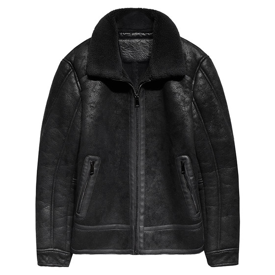 Winter new fur integrated coat male warm casual men plus velvet leather lamb hair collar leather jacket men