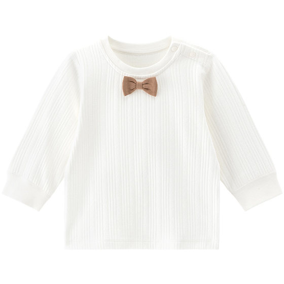 
Wooden cotton baby boy silk cotton warm top spring and autumn baby micro-elastic T-shirt long-sleeved outing casual clothes