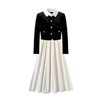 
Large size women's French style fake two-piece dress