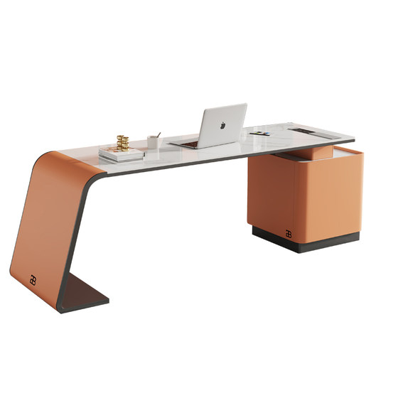 Italian minimalist rock board desk Study Room modern minimalist L -shaped computer desk bookcase integrated light luxury desk
