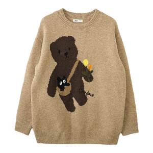
A21 women's pullover long-sleeved sweater in winter new knitted loose and versatile casual bear lazy style sweater