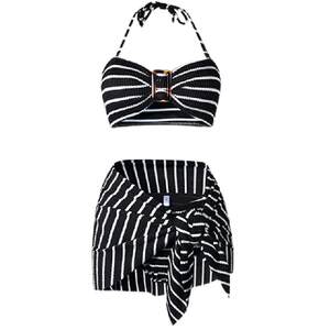 
AYSTUDIO2025 new bikini sexy pure style black and white striped vacation hot spring split swimsuit women