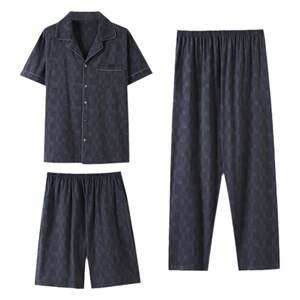 睡衣男款夏季纯棉短袖长裤爸爸夏款大码2026新款男式家居服三件套