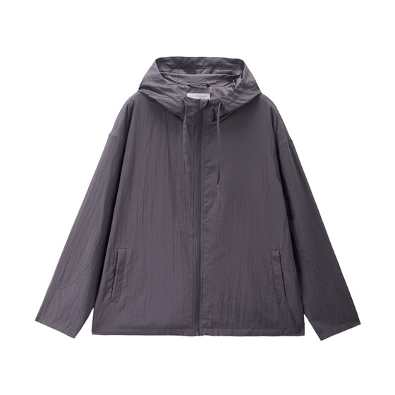 Giordano Sports Jacket Women's Spring 2026 Textured Drawstring Hooded Loose Windbreaker Jacket 13376162