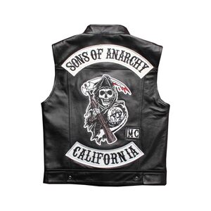 
Son of Chaos Cowhide Skinny Shoulder Standing Collar Slim-fit Men's Vest Multi-Signature Embroidery Club Harley Motorcyclist Vest