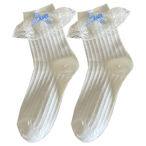 
Off-white bow socks women's mid-calf socks thin Japanese jk lace socks Lolita girl sweet stockings