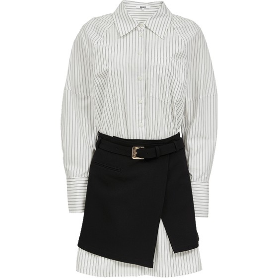 
ONLY2025 Autumn New Slim A-line Skirt Hem Ragsleeves Short Skirt Long Sleeve Shirt Dress Women