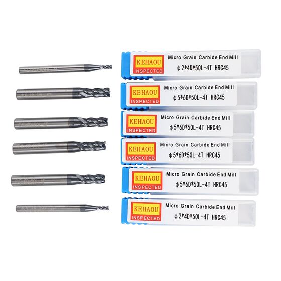 6 Pcs 1-6 Mm 4 Flutes Hrc45 Solid Tungsten Carbide End Mill