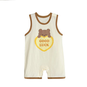 
Boys pure cotton summer vest Ha-roof little girl baby boneless thin jumpsuit newborn crawling clothes pajamas