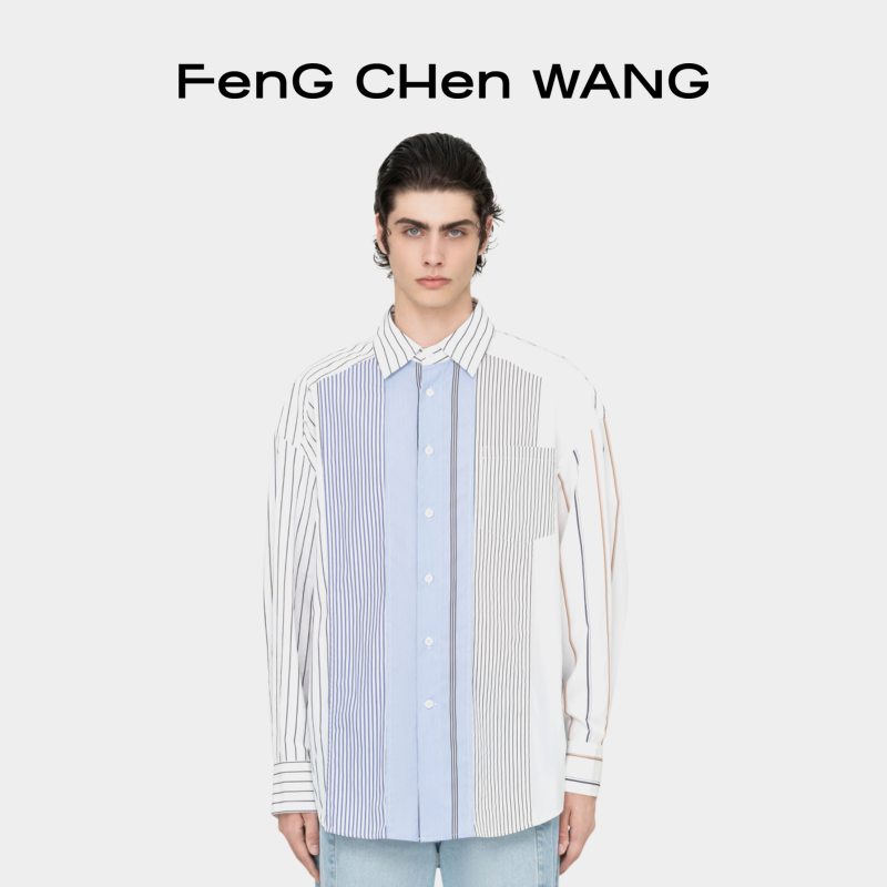 【FengChenWang】春夏系列男装条纹拼接休闲衬衫