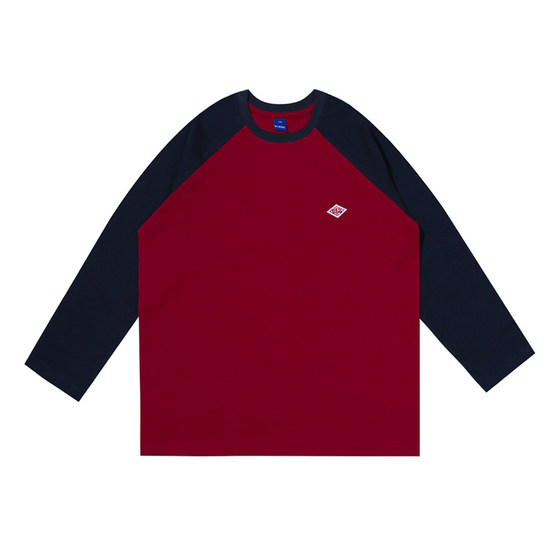 MANUKIDS children's clothing boys 25 spring retro contrasting color raglan sleeves loose Japanese pure cotton children's long-sleeved T-shirt