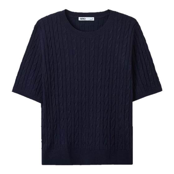 SPAO Korean same style as 25 years of spring and autumn women's solid color daily casual knitted short-sleeved light men's sweater