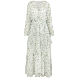 
Since then, French floral skirt with small V-neck tea break dress with long sleeve fairy style long skirt for women in summer new style