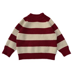 
Children's sweaters, autumn and winter clothing, boys' fashionable wide striped knitted bottoming shirts, girls' red New Year's sweaters, trendy