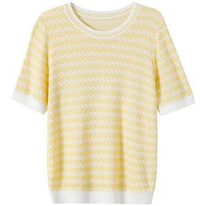 
OSA OSA [cool and breathable] small fragrance short thin ice silk sweater striped short-sleeved top for women summer