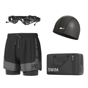 Pull back swimming trunks men's five-point 2026 new swimming cap and goggles three-piece anti-embarrassing hot spring swimsuit swimming equipment