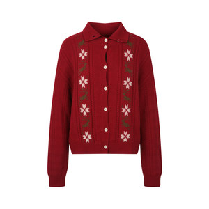 
BLUEerror Fair Isle Snowflake Jacquard Stand Collar Sweater Cardigan Women's Short Wool Lazy Knitted Sweater Winter