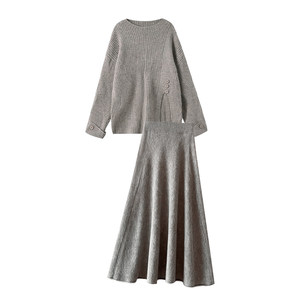 
Maternity dress suit autumn and winter 2025 new Korean style belly-covering thickened knitted sweater skirt two-piece set for women