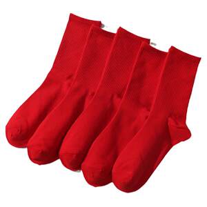 
Good fortune solid color Horse Year red socks for men and women, bride and groom mid-calf wedding with festive red stockings